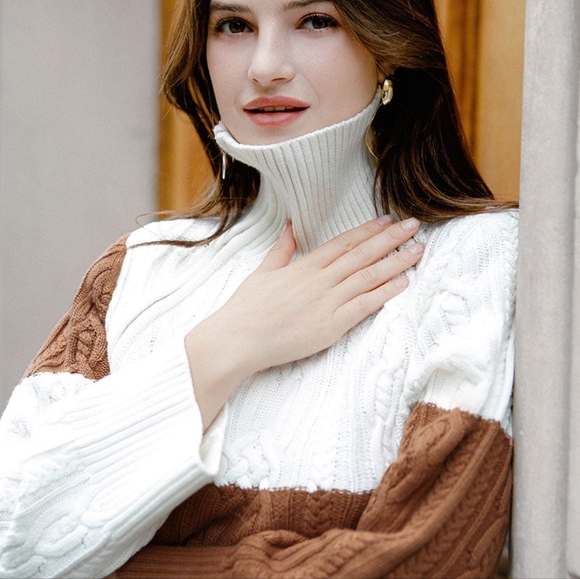 Petite Studio French Style Rowen Wool Sweater - Ivory & Caramel - Picture 4 of 8